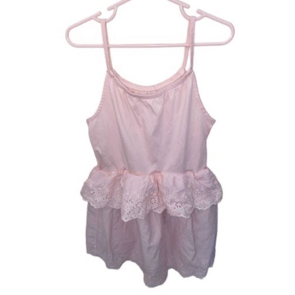 GAP Girls Pink Eyelet Ruffle Dress Size 8 Spaghetti Strap Flaw